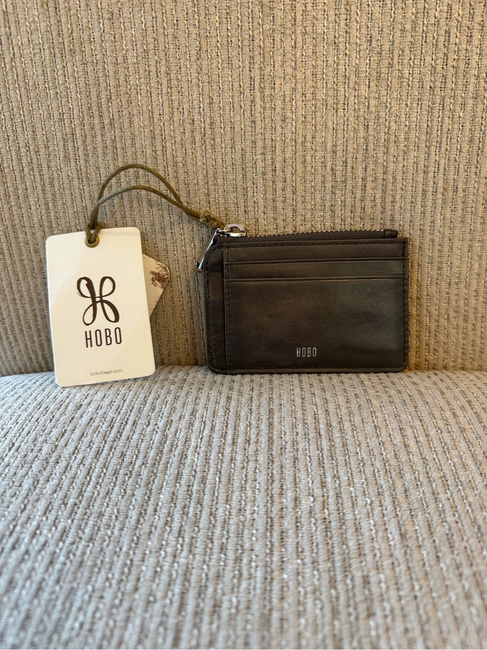 HOBO Kai Graphite Leather Card Holder with Zipper